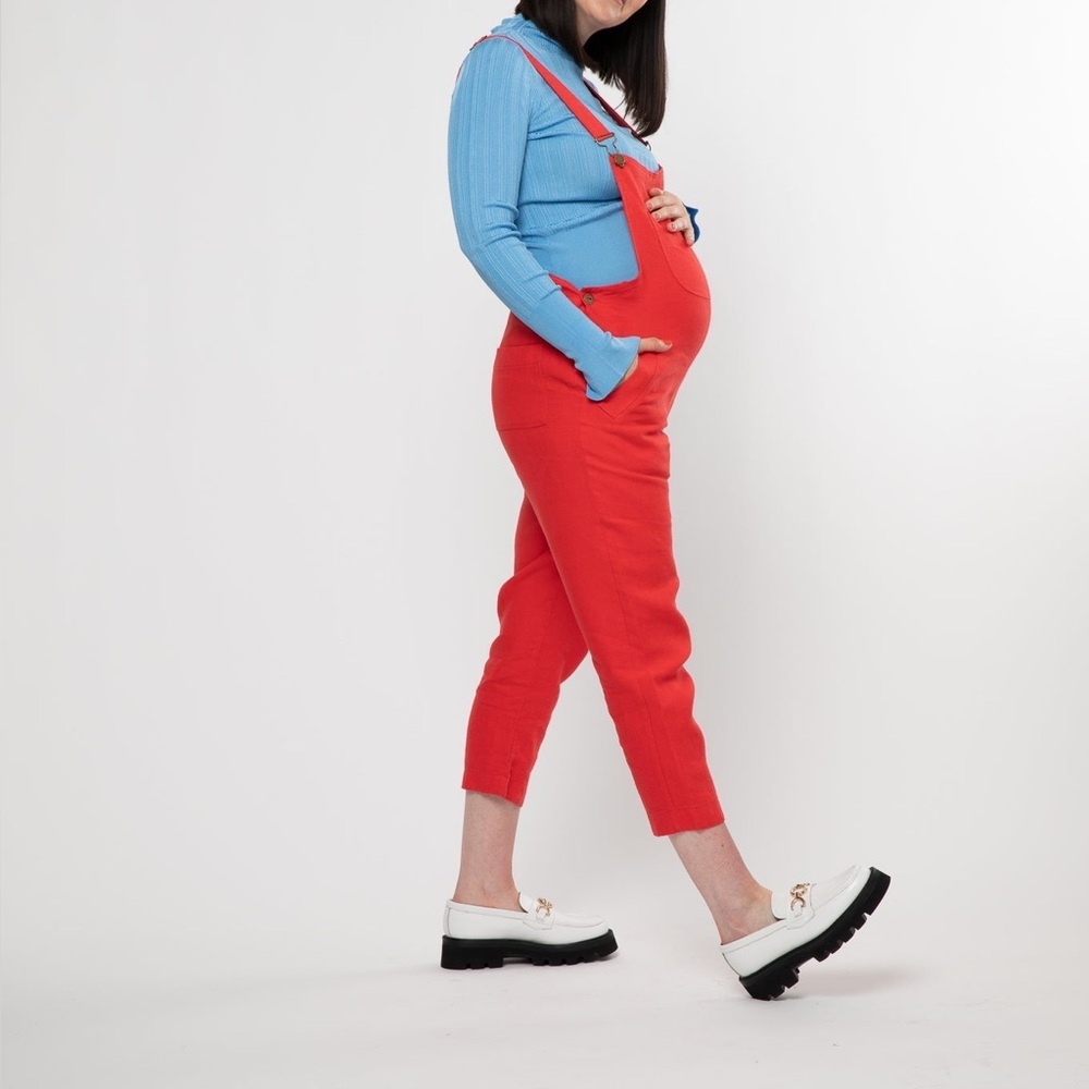 Clary & Peg Doris maternity overalls/ Dungarees in Pillar Box Red 100%Linen